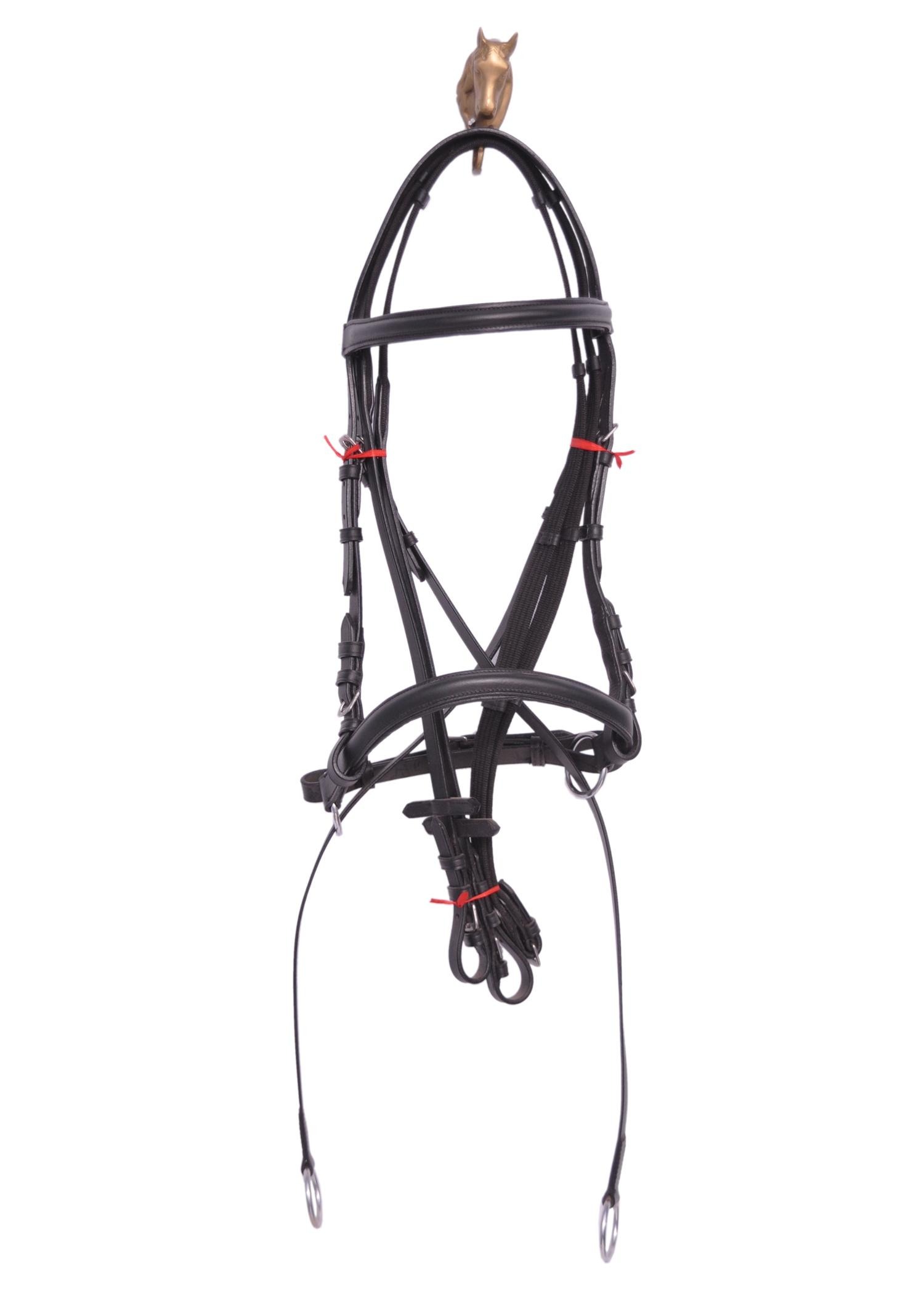 Full BLACK New ** Cross Over ** Bitless Leather Bridle with web grip reins 