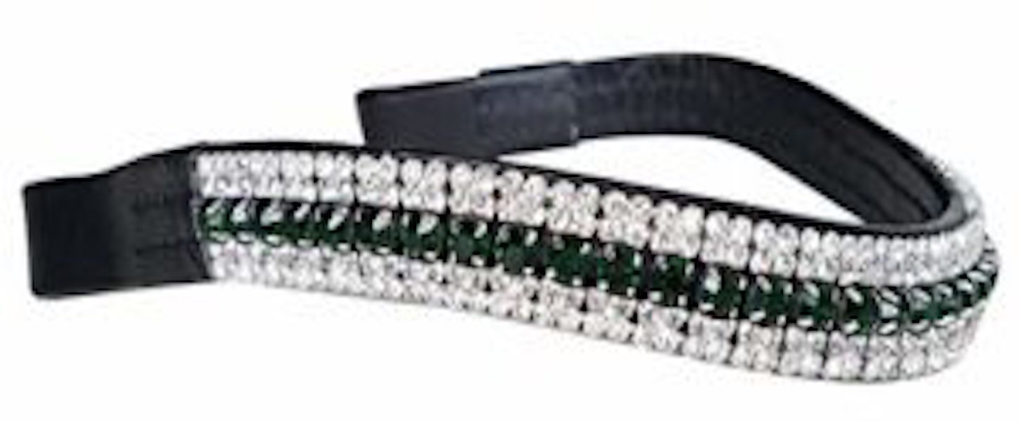 Cwell Equine Quality Leather 3 Row Curve Browband Turquoise clear Crystals mega bling Black PONY 14