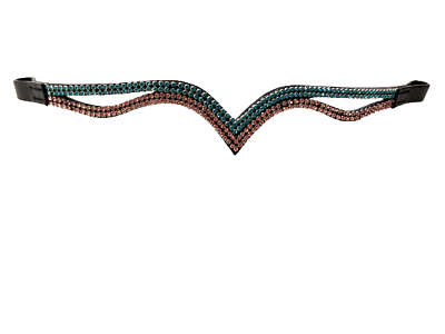 Shaped sparky two tone pink/turquoise Crystal Browband full 16" Brown V New 