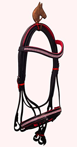 NEW BRIDLE TOP Quality Leather Black Padded WITH REINS 4 Row Clear Crystals 