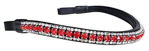 Great Quality Italian Leather 5 Rows Red & Clear mega bling curve browbands 