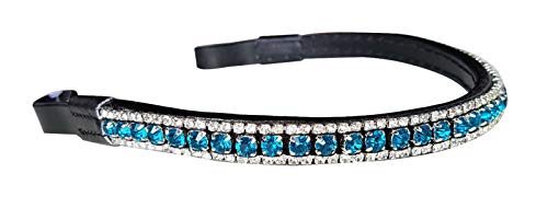 BLING!*Dressage*Mega-Sparkly  Browband*5Row Crystals*Turquoise/CLEAR BLACK cob 